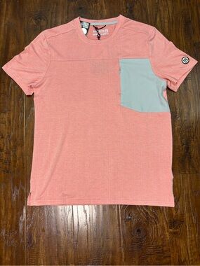 Avalanche Men’s Performance Coral Short Sleeve Tee with Light Gray Pocket NWT